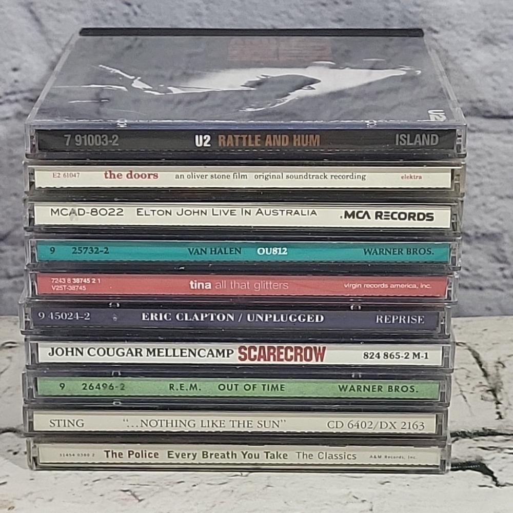 Classic Rock Music CDs Lot Of 10 U2 Van Halen Doors Elton Clapton Mellencamp‎